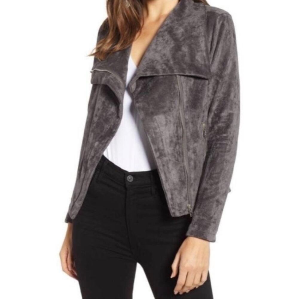 Blank NYC Gray moto Teddy Jacket suede plush coat size medium